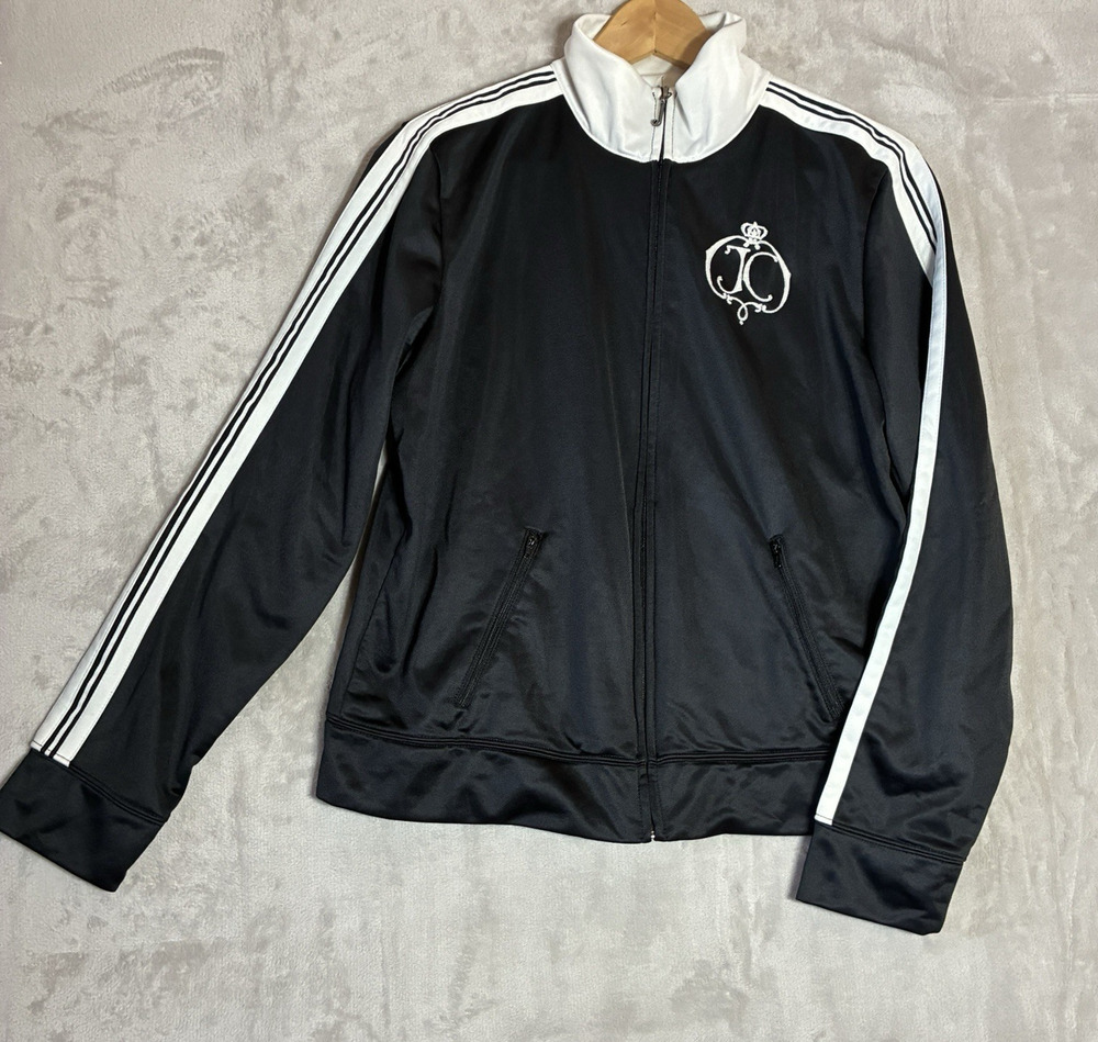 Vintage Juicy Couture Stripe Sleeve Track Jacket Black White Stripe Zip Up Sz XL